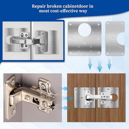 Trinkrittey 6 PCS Hinge Repair Kit Plate for Cabinet Hinges Repair Fixing Plates Stainless Steel Cabinet Hinge Repair Plate with Mounting Screw Hinge Repair Replacement Kit for Cupboard