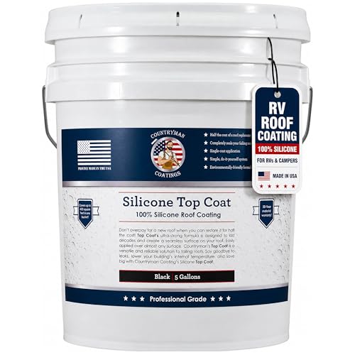 100% Silicone Roof Coating for RV & Flat Roofs, Black, 4.75 Gallon - color: Black
