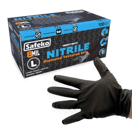Nitrile Diamond Texture Gloves, 8 Mil Industrial Disposable Glove - color: Black, size: Small