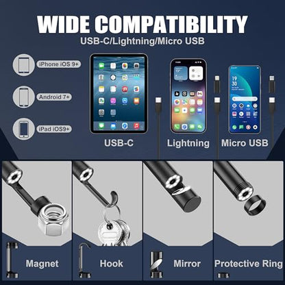 Endoscope Camera with Light, 1920P HD Borescope Inspection Camera