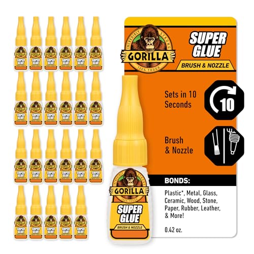 Gorilla Super Glue with Brush & Nozzle Applicator, Clear Glue, 12 Gram (Pack of 24) - All Purpose and Fast Setting for Projects and Repairs