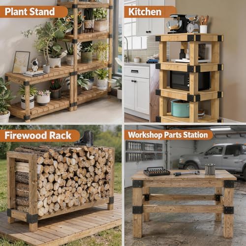 Rust-Resistant Workbench Bracket Kit, 8 Pcs Heavy Duty Steel 3-Way Corner Braces with 64 Screws for 2x4 Wood, DIY Workbench, Garage Shelving, Firewood Rack, Kitchen Storage Rack