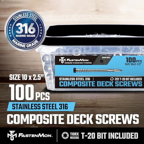 Composite Deck Screws, #10 x 2-1/2", 100PCS, Dark Gray - color: Dark Grey, size: #10 x 2-1/2"