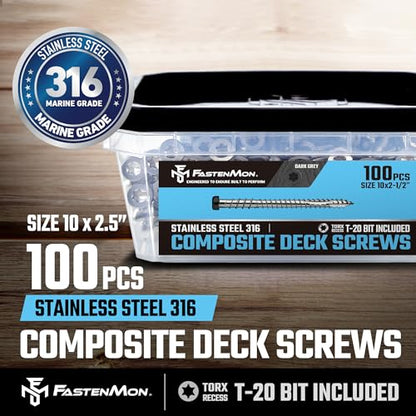Composite Deck Screws, #10 x 2-1/2", 100PCS, Dark Gray - color: Dark Grey, size: #10 x 2-1/2"