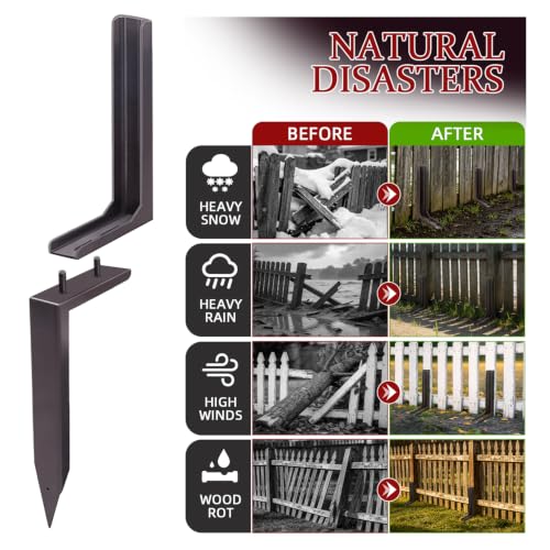 Fence Post Repair Kit Heavy Duty Adjustable Brace for Leaning Wood Posts - color: 1 Pack/Redbrown