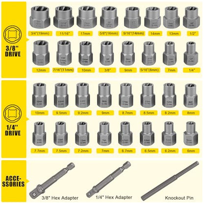 TOPEC Bolt Extractor Kit, 35-Piece Stripped Bolt Extractor Socket Set - size: 35-piece