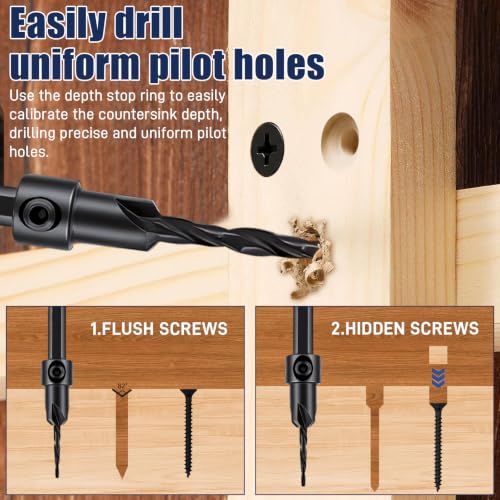 17Pcs Countersink Drill Bit Set 1/4" Hex Shank Wood Plug Cutters - size: 4#-12#