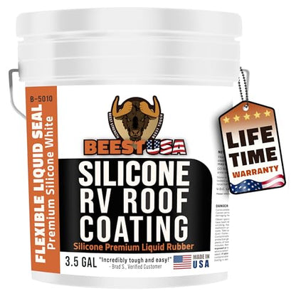 BEEST RV Roof Coating Silicone White, 3.5G Covers up to 117 sq ft (2 Coats)| Liquid Rubber RV Roof Sealant for Trailer, Camper & Metal Building - Elastomeric Repair Coating, EPDM, TPO Sealer, sealant - style: 3.5G - Coating