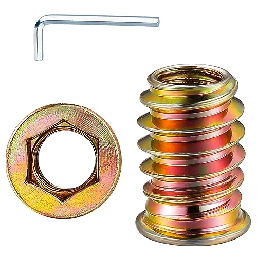 Wensilon 1/4"-20 200Pcs Threaded Insert for Wood Hex Drive Wood Inserts Furniture Nuts - size: 1/4"-20