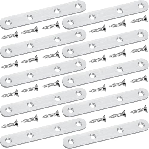 4.8 inch Flat Bracket Straight Brace Mending Plates, 10 PCS - color: Brushed Nickel, size: 10 Pcs / 4.8 x 0.8 in