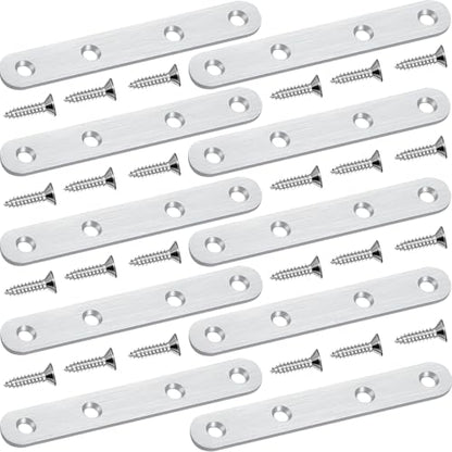 4.8 inch Flat Bracket Straight Brace Mending Plates, 10 PCS - color: Brushed Nickel, size: 10 Pcs / 4.8 x 0.8 in