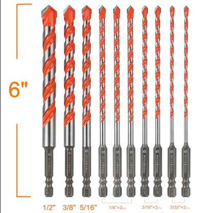 Concrete Drill Bits, 3/8" Hex Shank Masonry Bits, 5PCS - size: 3/8 in