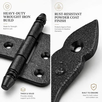 Renovators Supply Manufacturing Pack of 10 Shed Door Hinge 5 in. Black Wrought Iron Antique Style Decorative Flush Mount Cast Iron Barn Door Shed Hinge with Mounting Hardware - size: Pack of 10