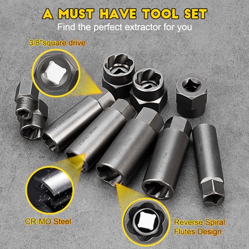 Topec Deep Bolt Extractor Set 28PCS, 3/8" Drive Stud Remover kit - color: 28pcs