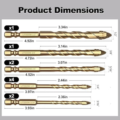 10pcs Masonry Drill Bit Set, Concrete Drill Bit Set, Carbide Tips - size: 10 pack 3/16"-1/2"