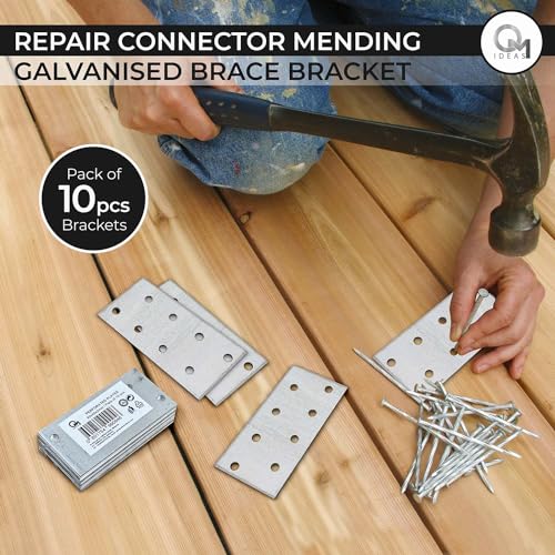 10 Pack Flat Joining Nail Plates (3.15" x 1.57" x 0.08") Connecting Perforated Metal Brace Bracket Timber Wood Fixing Galvanised Steel Repair Connector - size: 3.15" x 1.57"