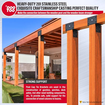 Stainless Steel Pergola Brackets, 4x4(Actual 3.5"x3.5") Post to Beam Bracket, Heavy Duty Post Cap Tie Bracket for Gazebos, Decks and Porches(4pcs-Black) - size: 4x4 (Actual 3.5"x3.5")