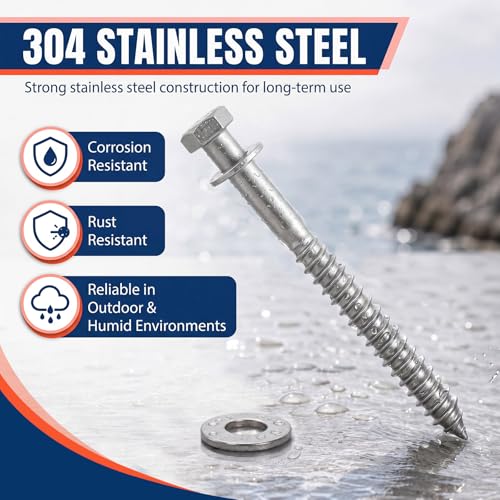 40 Pack 1/2'' x 6'' 304 Stainless Steel Lag Bolts Screw Kit with Washers Hex Lag Bolts Heavy Duty Wood Screws for Wood Decks Fences - size: 1/2'' x 6''