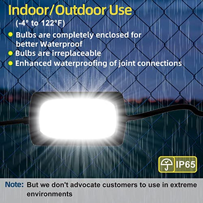 Owleye 50FT Led String Work Light 85W 8000LM Waterproof Construction String Lights Linkable Temporary Work Lighting Outdoor Indoor Worklight (5 Light Heads)-2 Pack - size: 50Ft × 2 Sets