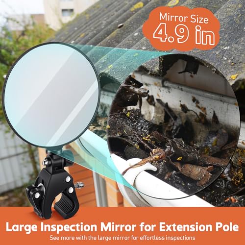 4.9" Large Expandable Inspection Mirror, 180°Tilt & 360°Rotate for Roof