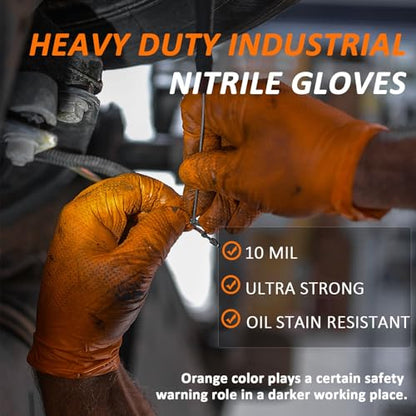 Heavy Duty Nitrile Gloves, 10-mil Thick, Diamond Texture, Powder and Latex Free, 100 Count (50 Pairs) - size: X-Large