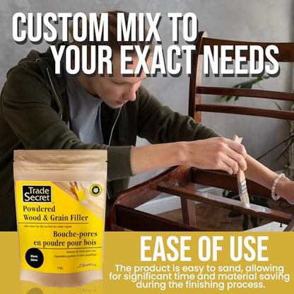 Powdered Wood Filler & Grain Putty, Ebony Black, Tintable, Sandable, 150 g - color: Ebony