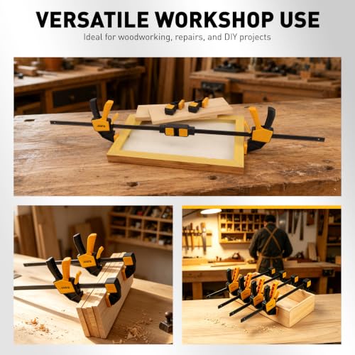 6-Pack 12 Inch Bar Clamps for Woodworking with 2-Piece Clamp Connector, 12" Quick-Release Wood Clamps with 150 LBS Load Limit, Trigger Clamp Set, One-Handed Clamps/Spreader for Woodworking - style: 4-Piece 12" 150lbs with clamp connector