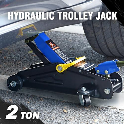 DNA Motoring Low Profile Hydraulic Trolley Service/Floor Jack, 2 Ton (4000 lbs) Capacity, Lifting Range 5.1"-13", Blue, TOOLS-00474 - color: Blue, style: 2 ton