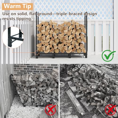 C-Hopetree 4Ft Outdoor Indoor Firewood Rack, Adjustable Metal Log Holder for Fireplace, Heavy Duty Wood Pile Storage Organizer Stacker Stand, Black - size: 4FT