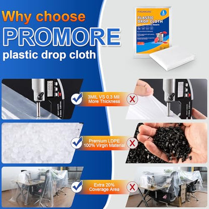 Plastic Drop Cloth, 3Mil Thick, Heavy-Duty, 9x12 Ft Painter's Sheet - size: 3mil-1Pack