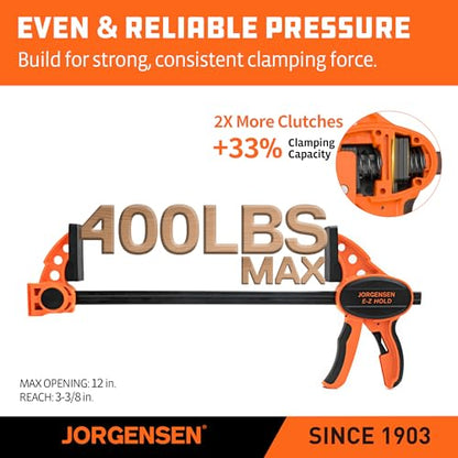 JORGENSEN E-Z Hold 2-Pack 12" 400LBS Medium Duty Woodworking Bar Clamps