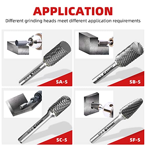 EZARC Tungsten Carbide Rotary Burr Bit, SA-5 Double Cut, 1/4-Inch Shank - style: SA-5