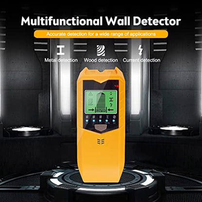 Stud Finder Wall Scanner, 5 in 1 Electronic Stud Sensor, Metal Detector Wall Scanner, Wall Wood Detector Scanner with LCD Display & Audio Alarm for Wood Metal Pipe Studs AC Wire Detection (Yellow)