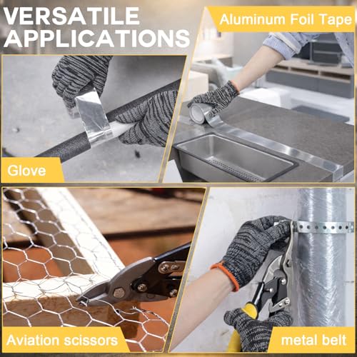 Galvanized Metal Pipe Strap & Aluminum Foil Tape Kit with 10" Aviation Tin Snips&gloves, 3/4” x 100ft 24-gauge Hanging Strap 2” x 65ft 3.9 Mil HVAC Foil Tape for DIY Ductwork Dryer Vent Pipe