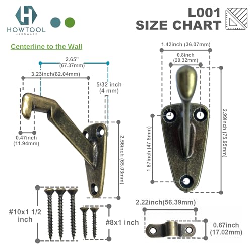 Heavy Duty Handrail Bracket Antique Brass, 3 Pack | HOWTOOL - color: Antique Brass