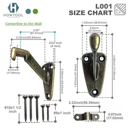 Heavy Duty Handrail Bracket Antique Brass, 3 Pack | HOWTOOL - color: Antique Brass