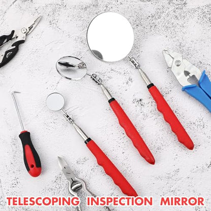 Copkim 3 Pcs Telescoping Inspection Mirror Extendable Long Handle,Red - color: Red