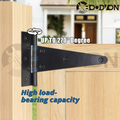 6 Inch T-Strap Gate Hinges, Shed Barn Door Hinges Heavy Duty, Black Tee Hinges for Wooden Fences, Yard Gate, Wrought Hardware Iron Rustproof (2Pack/Set) - size: 6 Inch