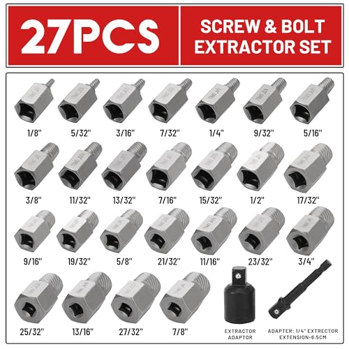 27Pcs Screw Extractor Set Hex Head Multi-Spline Easy Out - size: 27Pcs