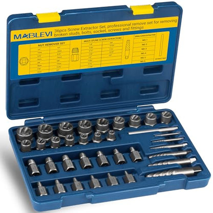 MABLEVI 36 Pcs Upgrade Screw Extractor Set with Solid Storage Case - size: 36-piece