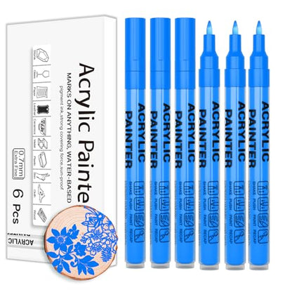 Blue Acrylic Paint Pens 6 Pcs Permanent Marker Pens Extra Fine - color: Blue