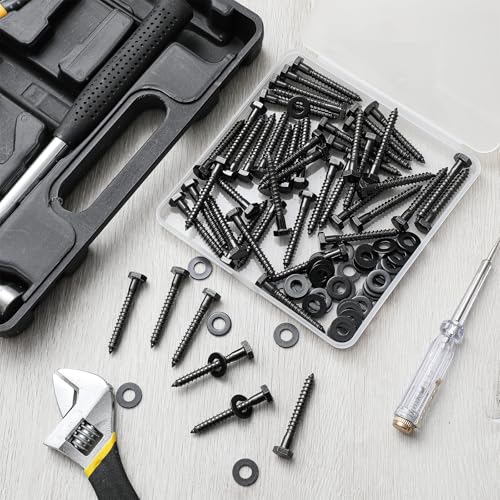 Zonon 50 Pcs 1/4" X 2" Hex Head Lag Bolts Screws with Washers, Black - color: Black, size: 1/4" X 2"