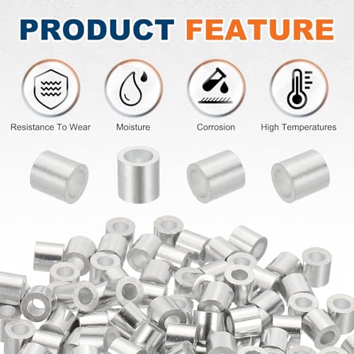 PATIKIL 15/64"(6mm) Aluminum Wire Rope Stop Sleeve Set, 50 Pcs Crimping Loop Sleeve Single Hole Round Cable Ferrule for Wire Rope Cable Line, Silver - size: 15/64" (6mm)