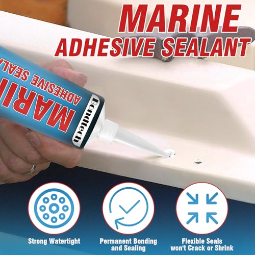 3.38 oz Marine Sealant White, Marine Adhesive Permanent, Silicone Sealant High Strength, Watertight Bonding and Sealing, UV Resistant, Fast Cure, Above & Below Waterline