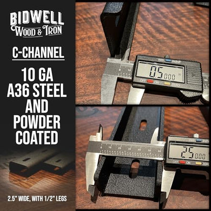 Bidwell Wood & Iron C-Channel Table Brace 2.0 – 30” Hidden Steel Support for Live Edge or Slab Wood Tops – Heavy-Duty 1/2” Leg Steel Tabletop Stabilizer – Single Piece - size: 30