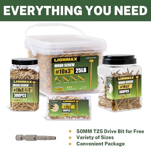 LIONMAX Wood Screws 1-1/2 Inch, Deck Screws #8 x 1-1/2", 300 PCS, Tan - color: Tan, size: #8 x 1-1/2"