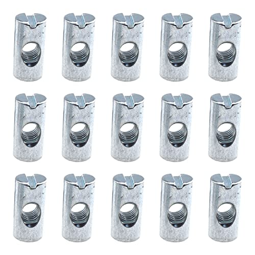 M6x20mm Barrel Nuts Cross Dowels Slotted Bolts Hardware Clean Tight Thread Proper Insert Sturdy Firm Holding Easy Install Align Smooth Screw in Snug Fit for Beds Crib Furniture Chairs 15PCS - size: M6x20mm-Silver-15Pcs