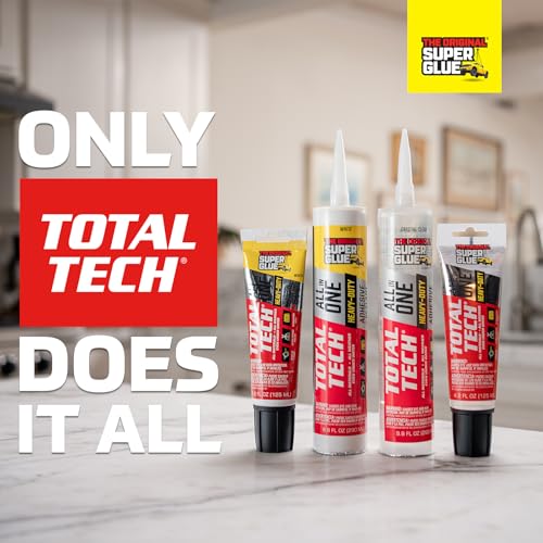 Total Tech, Clear, 9.8oz Cartridges, Heavy-Duty Construction Adhesive & Sealant Caulk, Flexible, All-Weather, Watertight, UV-Resistant, High Strength, Instant Grab, Ideal for Pools, Sinks, Bathtubs - color: Clear