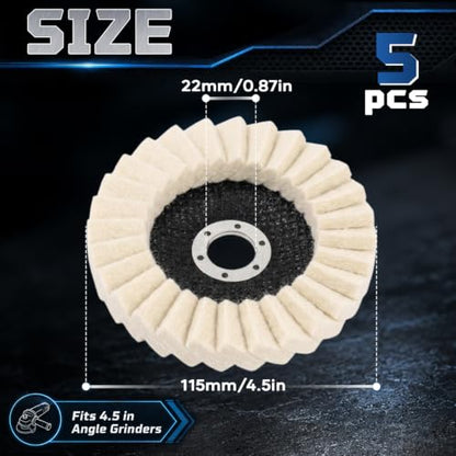 NOOTEASS 5 PCS Wool Felt Polishing Disc Buffing Wheel 4-1/2" x 7/8"