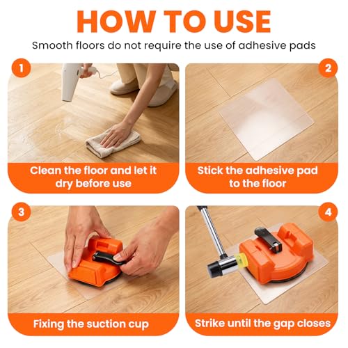 2Pcs Floor Gap Fixer Tool, Dual-Side Striking Vacuum Suction Plank Gap Repair Kit, Enhanced Suction Cup & 4 Reusable Sticky Pads for Laminate, Hardwood, and Vinyl Floor Repair